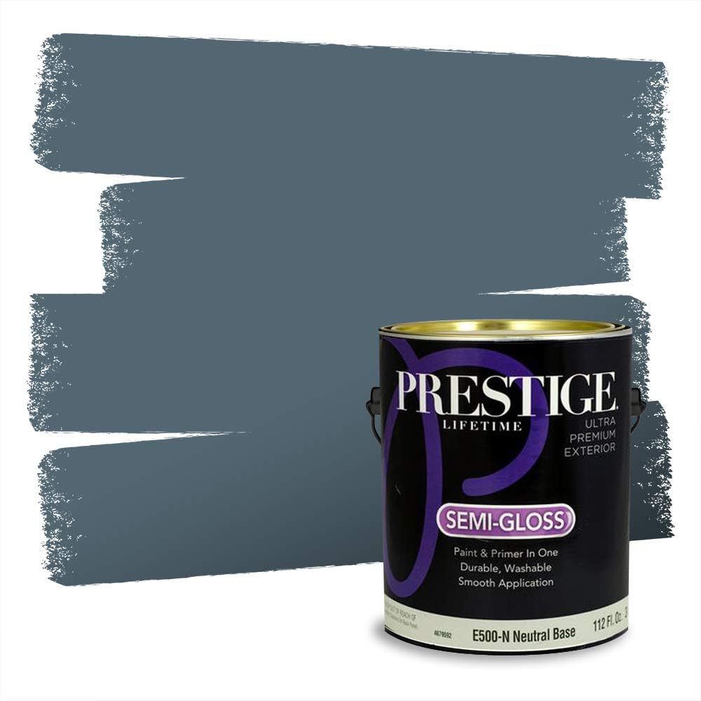 PRESTIGE Paints Exterior Paint and Primer In One, 1-Gallon, Semi-Gloss, Comparable Match of Behr* Intercoastal Gray*