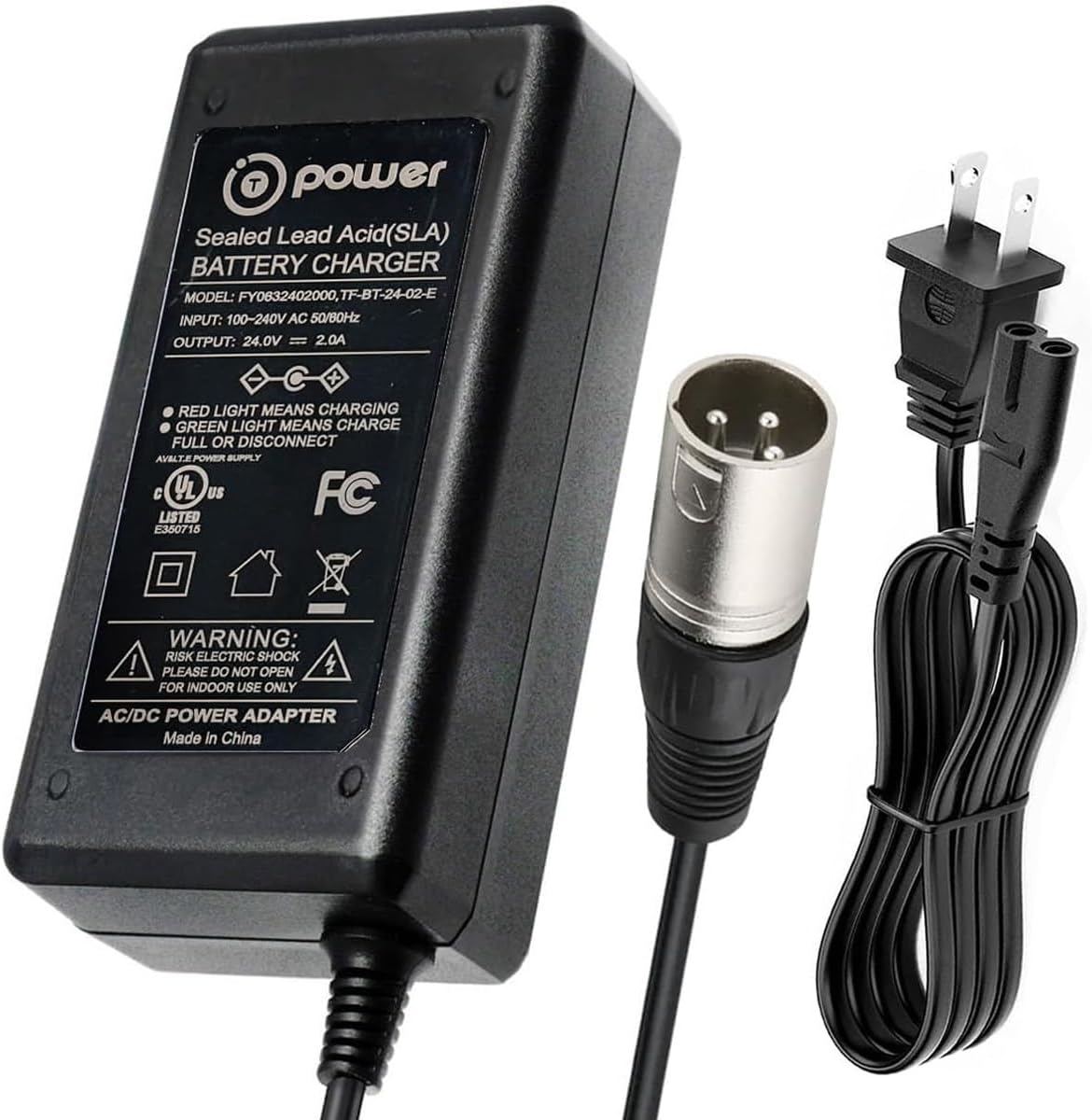 T POWER 24V 2A GoGo Mobility Scooter Charger – Quick 3-Pin XLR Battery Charger for Pride Go-Go, Jazzy Power Chair, ShopRider, Drive Medical