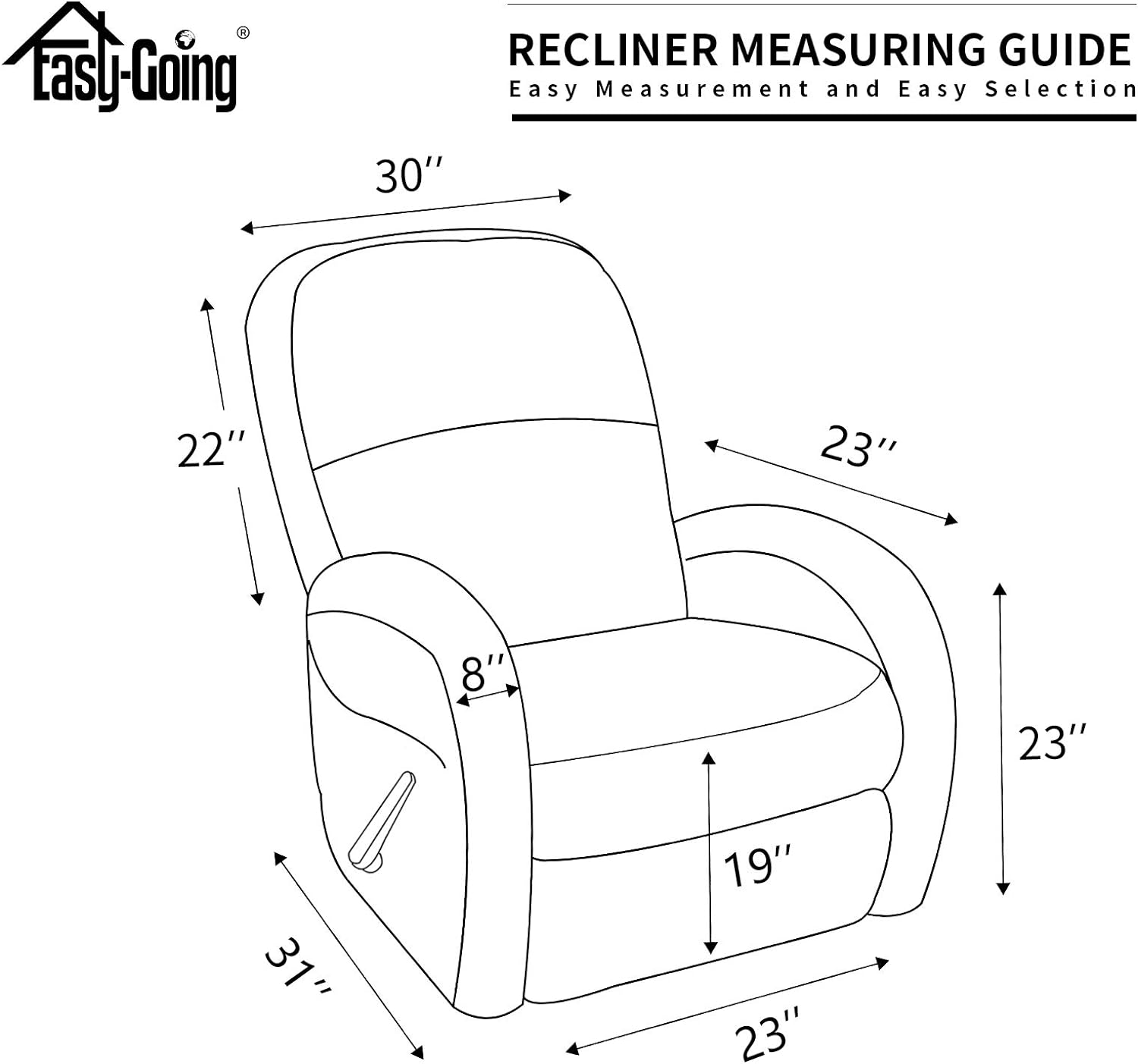 Easy-Going 4 Pieces Waterproof Recliner Chair Slipcover Washable | Stretch Soft Couch Cover for Dogs, Sofa Slipcover for Recliner Couch Furniture Protector for Kids, Pets Dark Gray