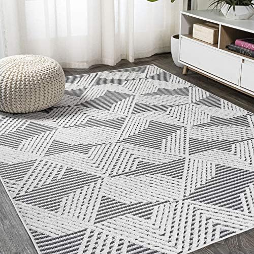 JONATHAN Y Art Deco Geometric Indoor Outdoor Area Rug 3X5 Black/Ivory, Jazz High-Low Pile for Backyard, Patio, Porch, Easy-Cleaning, High Traffic