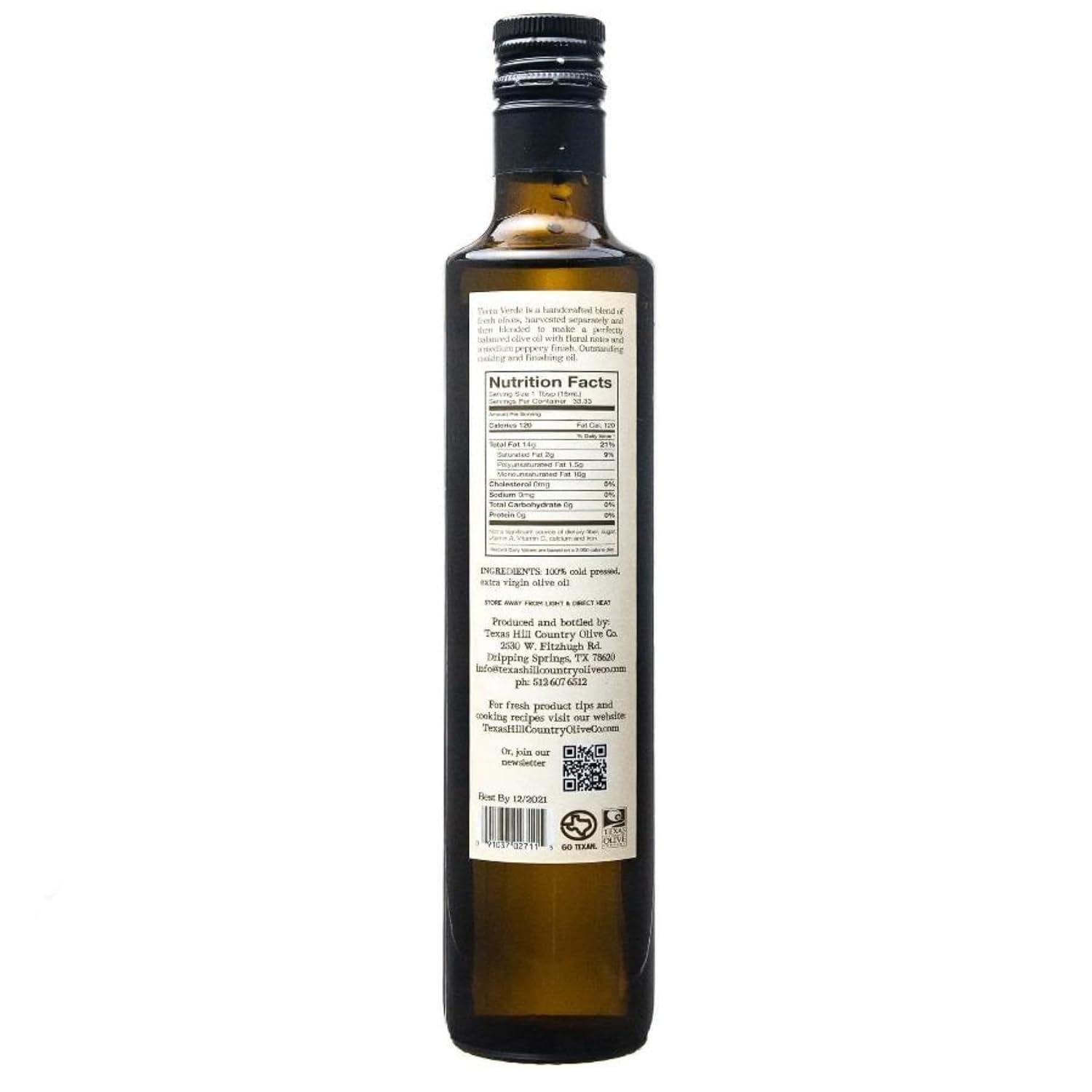 Texas Hill Country Olive Co Terra Verde Extra Virgin Olive Oil - Cold Pressed EVOO Gourmet Olive Oil - Rich & Fruity - Perfect for Finishing & Dressing - Award Winning & Made in Texas (8.5 oz)