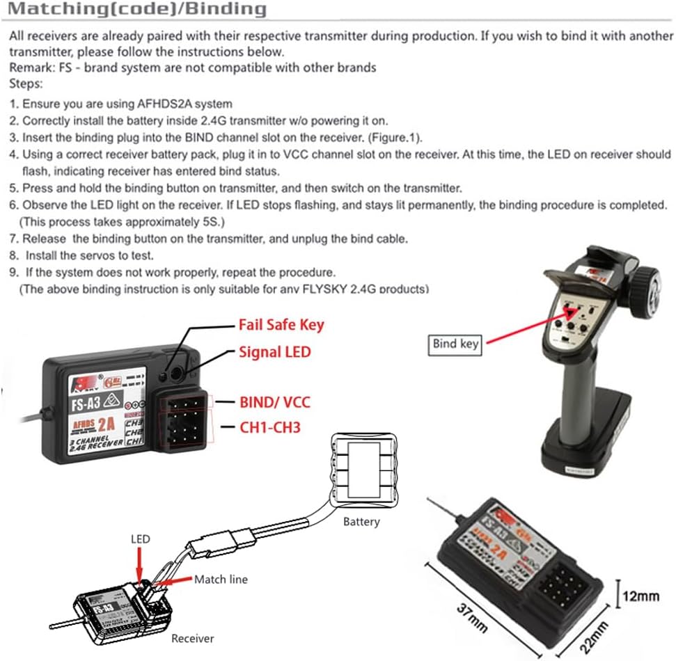 2Pcs Flysky FS-A3 AFHDS2A 2.4G 3CH Receiver for GT2E GT2G Transmitter