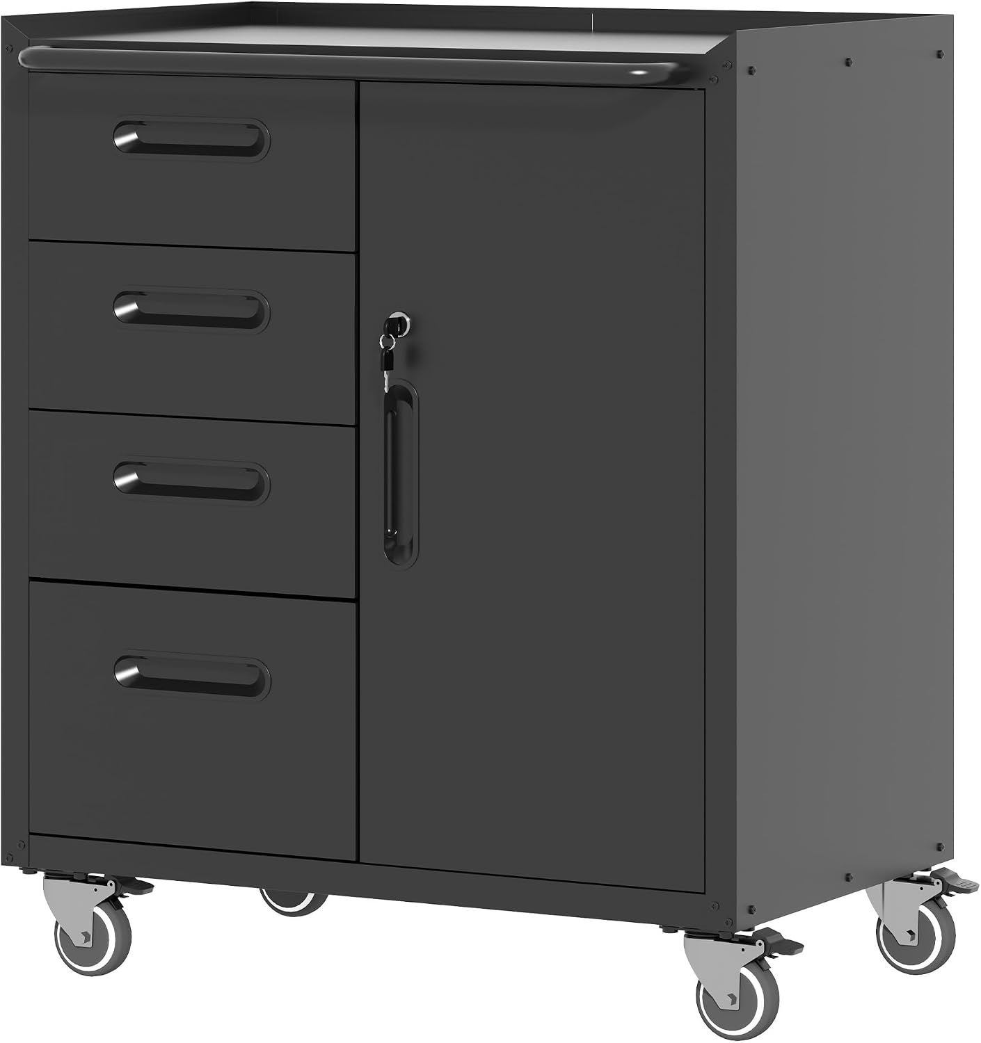 Metal Storage Cabinet for Garage, Tool Cabinet, Utility Cabinet | Wheeled, Rolling Tool Cabinet, 6 Drawers, Top Countertop, Pegboard, Assembly Required, Black