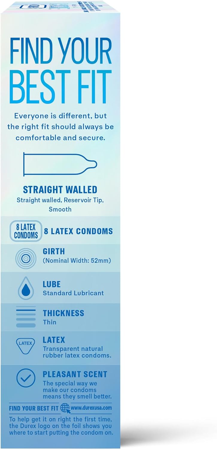 Condoms, Ultra Thin Lubricated Natural Latex, Durex Invisible Condoms, 8 Count - Ultra Sensitive, Lubricated, Transparent