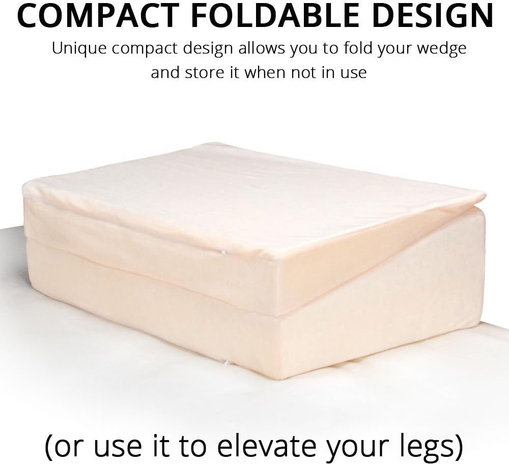 Contour Folding Wedge Pillow Extended Length- 7x24x32 Inch Bed Wedge for Elevated Sleeping, GERD & Acid Reflux Relief