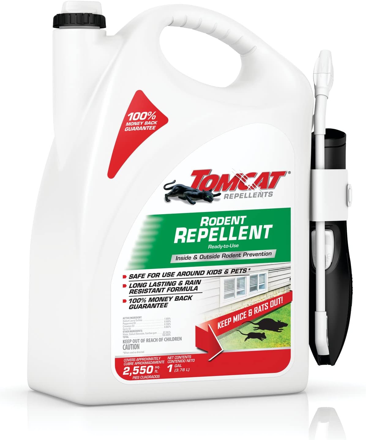 Tomcat Repellents Rodent Repellent Ready-to-Use with Comfort Wand, 1 gal. | For Indoor and Outdoor Mouse and Rat Prevention, Peppermint Oil Spray for Rodents with Cinnamon & Garlic Essential Oils