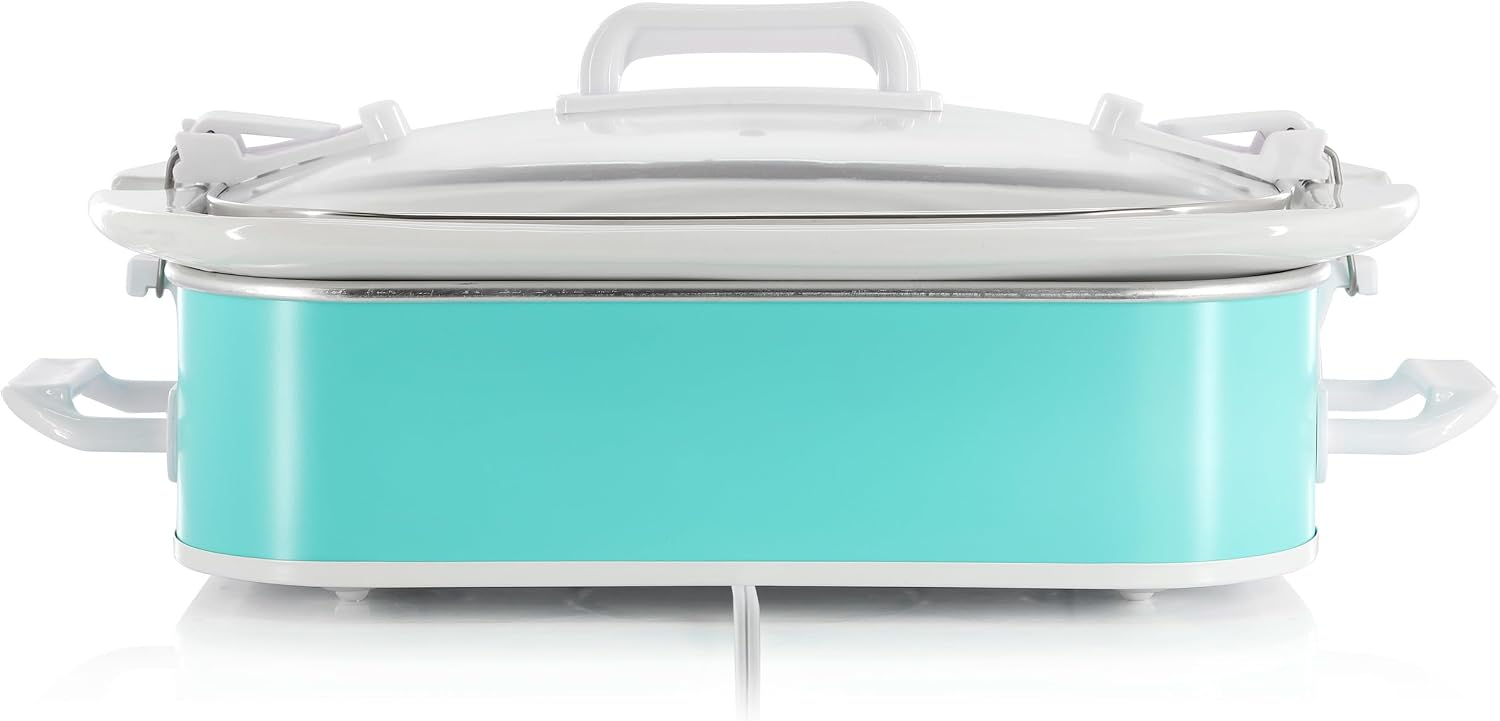 MegaChef 3.5 Quart Rectangle Casserole Slow Cooker with 3 Temperature Settings, Carry Handles and Locking Tempered Glass Lid (Cream)