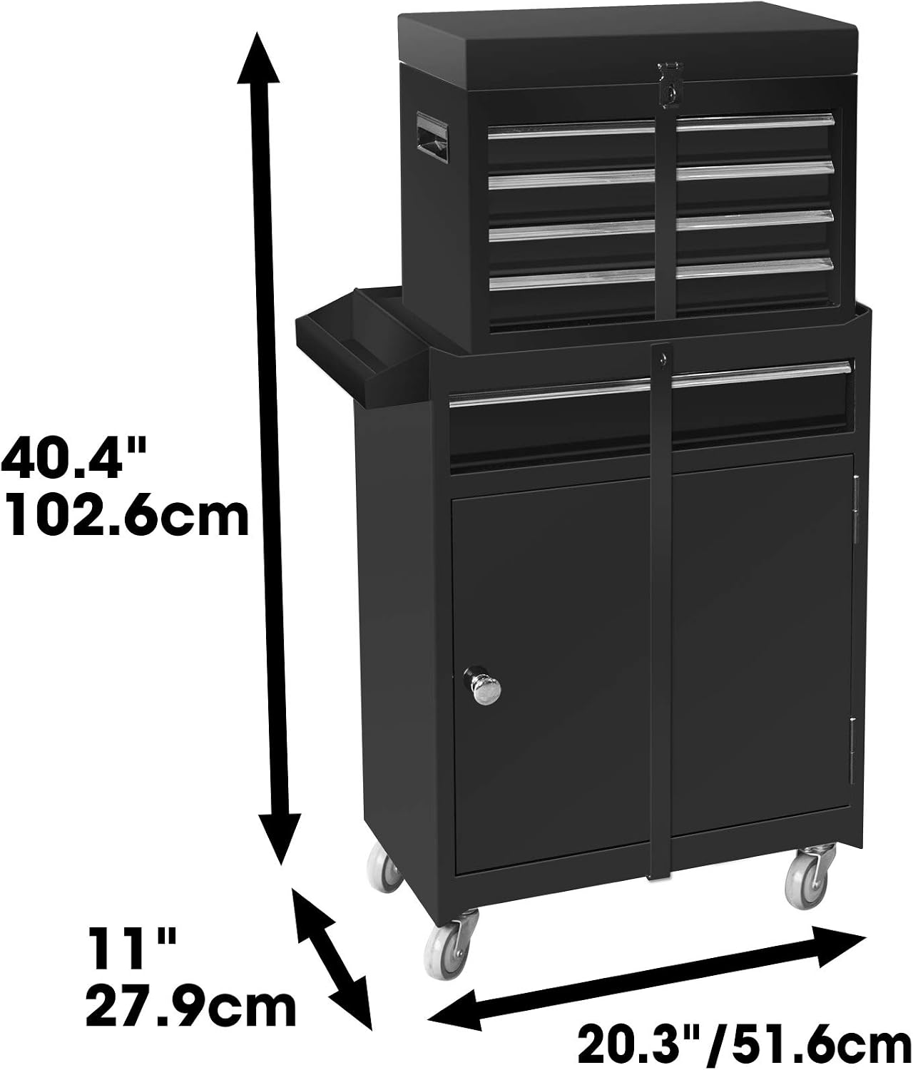 Road DAWG ATBT1204D-BLACK Torin Rolling Garage Workshop Tool Organizer: Detachable 4 Drawer Tool Chest with Large Storage Cabinet and Adjustable Shelf