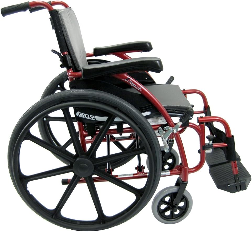 Karman 25 lbs Ergonomic Wheelchair with Removable Footrest 18" Silver