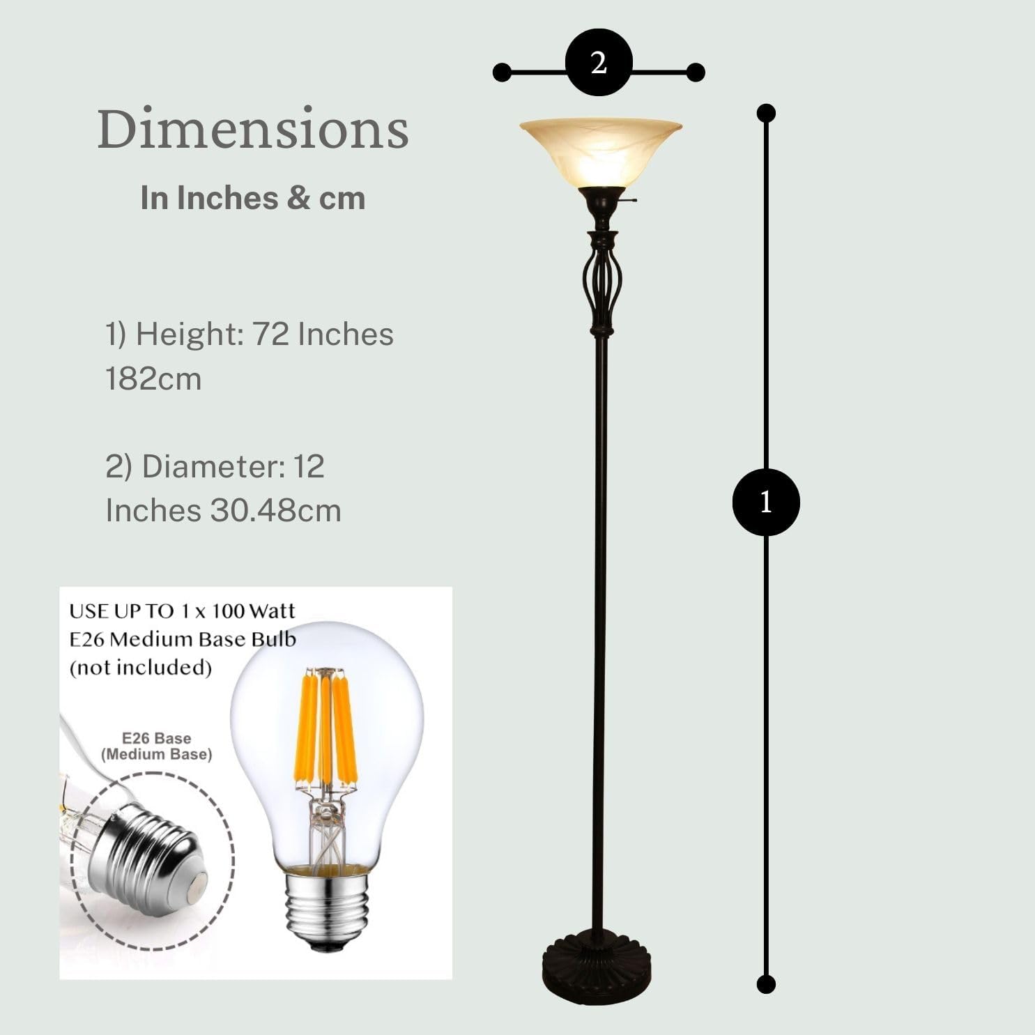 LIGHTACCENTS Bronze Floor Lamp with Glass Alabaster Swirl Amber Shade - Elegant Home Decor Standing Lamp - Ideal Floor Lamps for Living Room