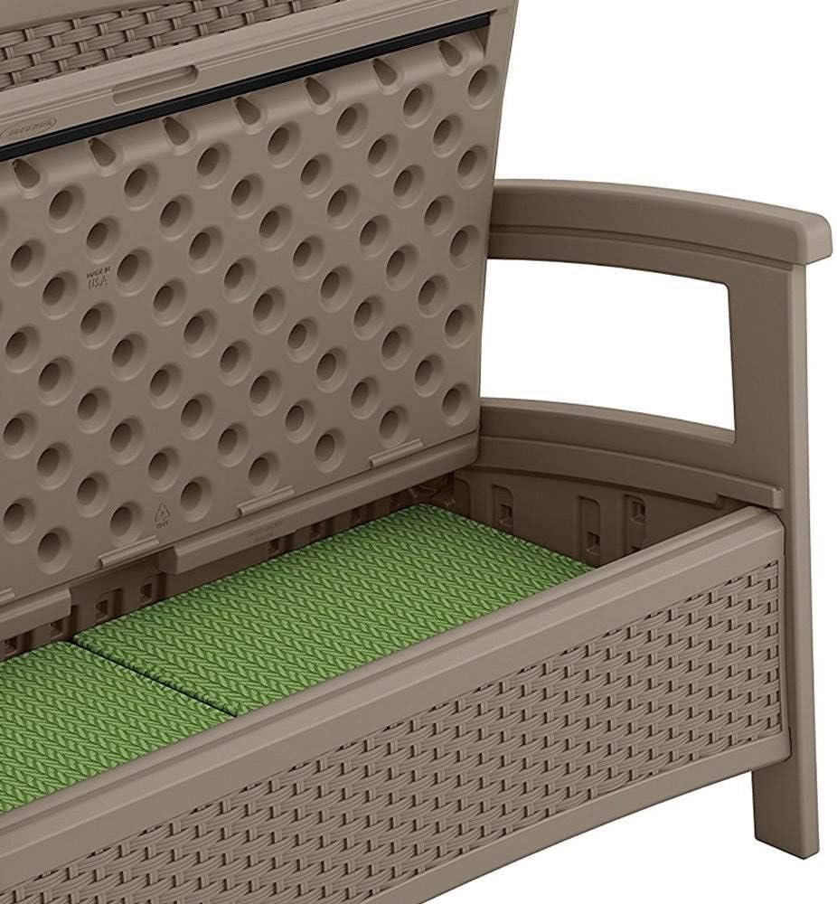 Suncast Outdoor Wicker Love Seat with 23-Gallon Storage, Comfortable Seating for Two, Ergonomic Back Support, All-Weather Furniture for Patio, Deck, and Garden, Java, Made in the USA