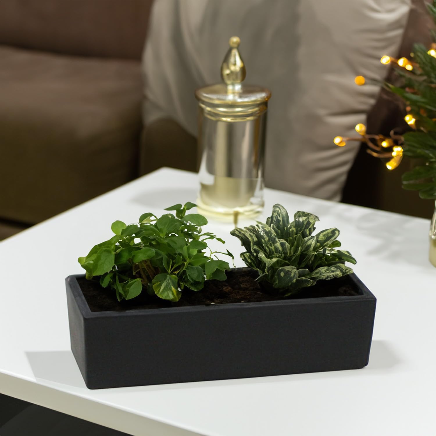 WGVI Long Rectangle Ceramic Planter Vase in White 14" x 4" x 4"H, Rectangular Box Block Terrarium Pot, Flower Arrangement, Tabletop Centerpiece