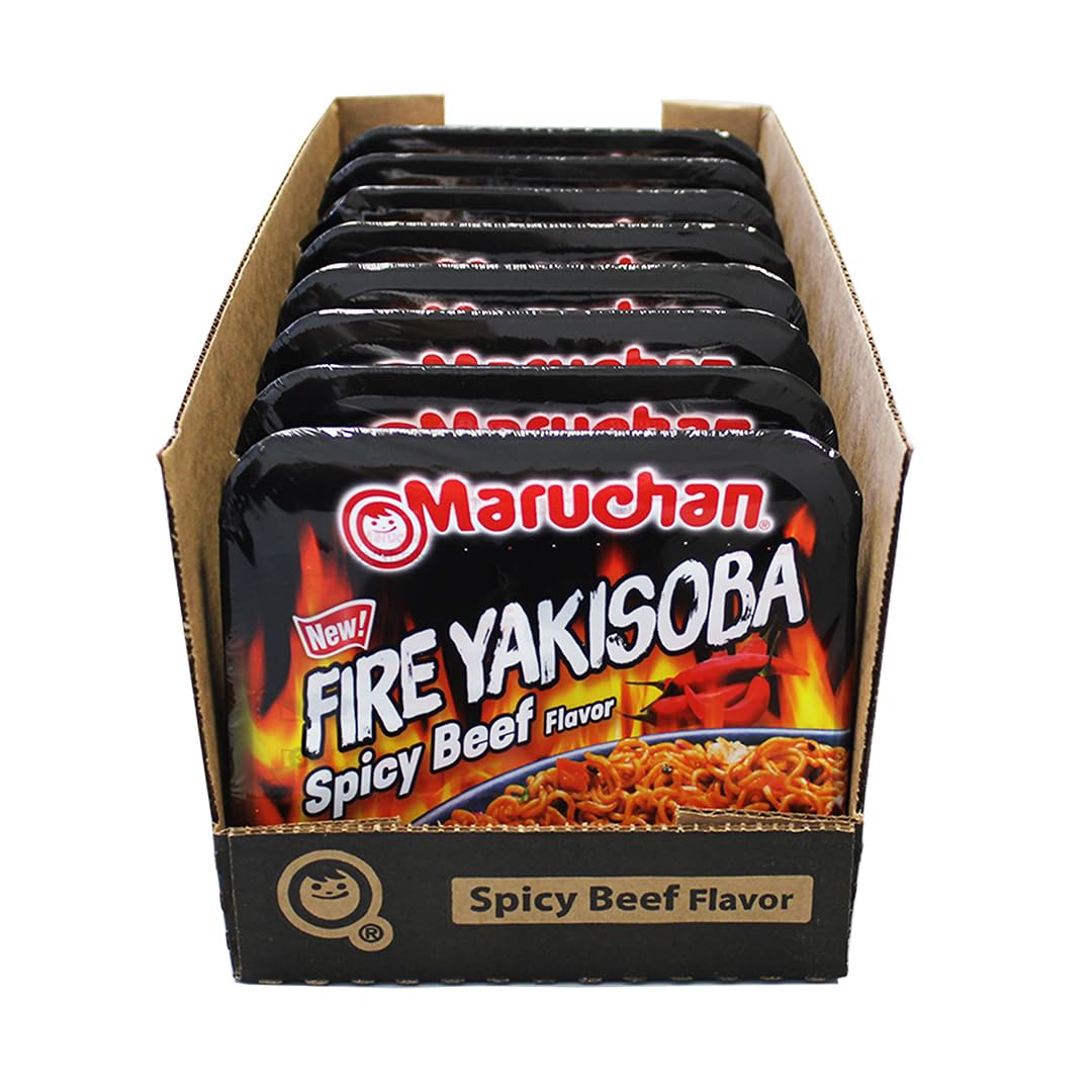Maruchan Yakisoba, Spicy Chicken Flavor – Stir-Fried Japanese Instant Ramen Noodles, High Protein Microwavable Meal – 4.11 Oz. (8 Pack)