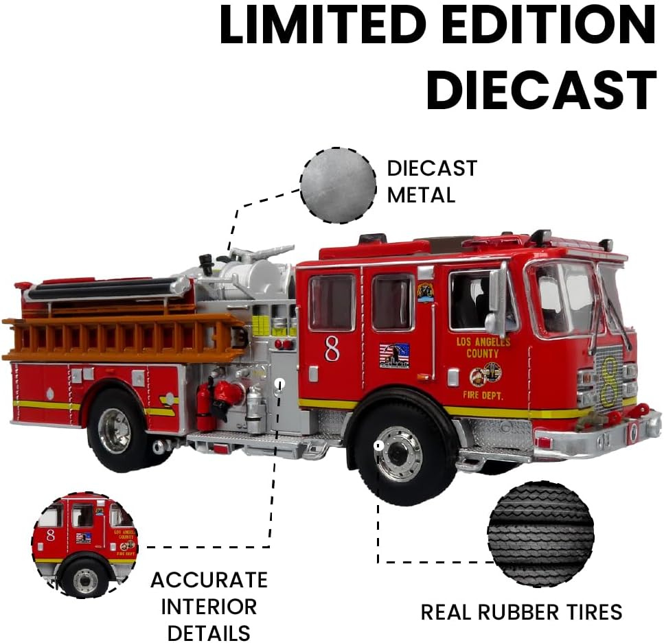 Generic KME Predator Fire Engine - LACFD Engine 8 - Elite Diecast Model for Firefighting Enthusiasts - Los Angeles - Fire Brigade Series 1:64 Scale