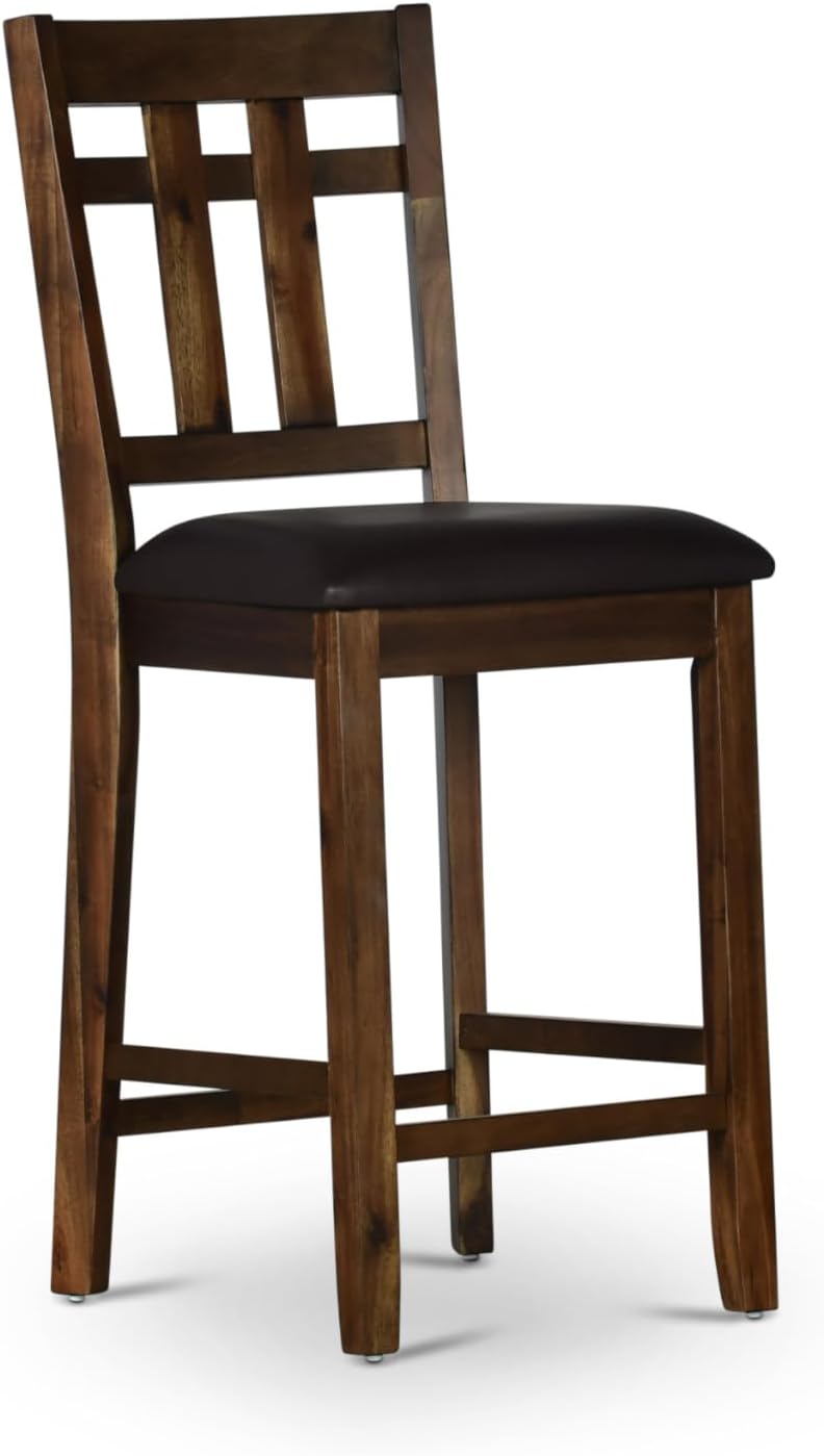 Steve Silver Co Saranac Counter Chair, 24-Inch Seat, Slat-Back Design, Set of 2 Chairs, Mocha Finish, Rustic Styling, Dining Room, Kitchen, Barstool
