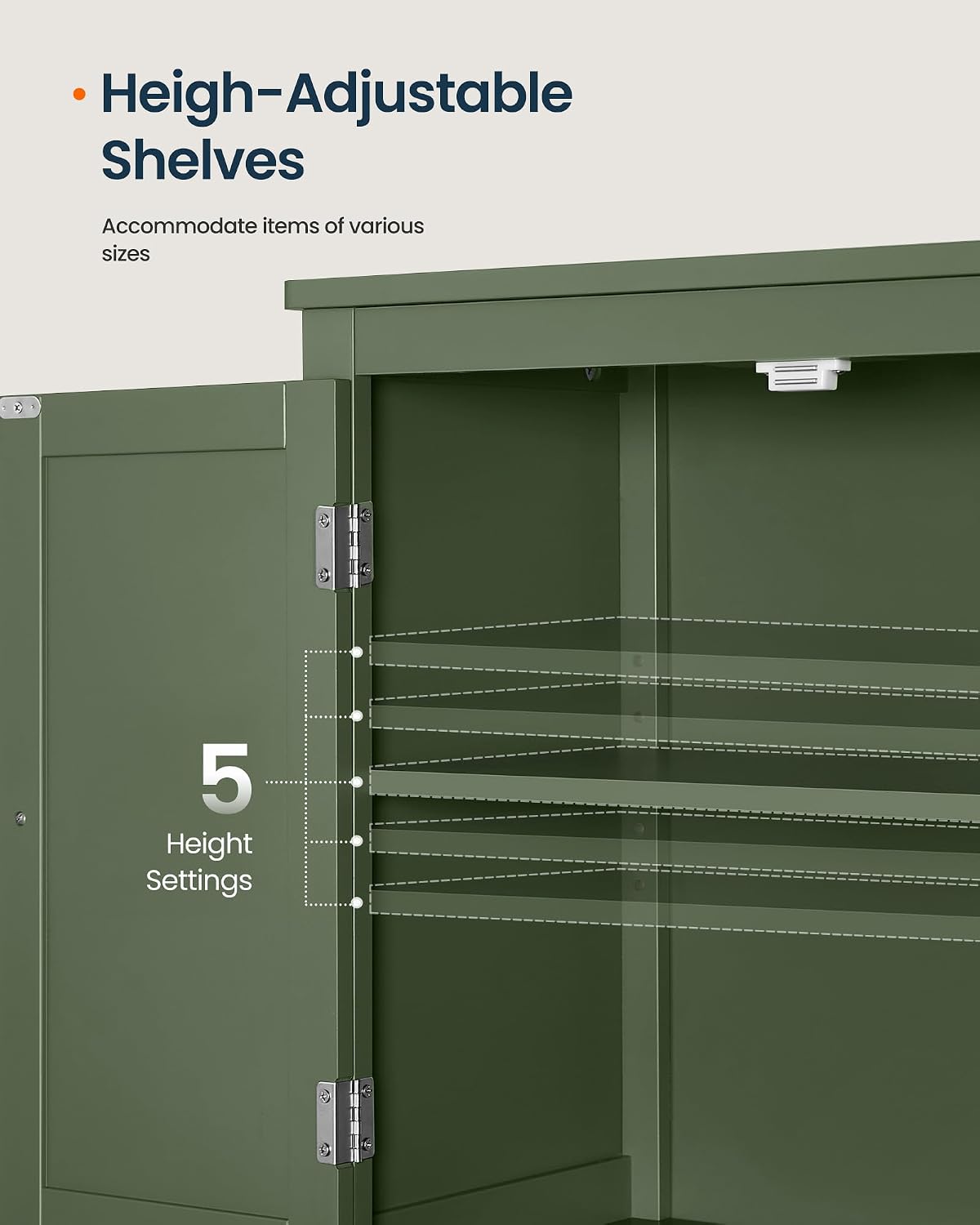 SONGMICS HOME Freestanding Storage Cabinet, Floor Cabinet with Elevated Legs, Metal Handles, for Living Room, Kitchen, Bathroom, Green