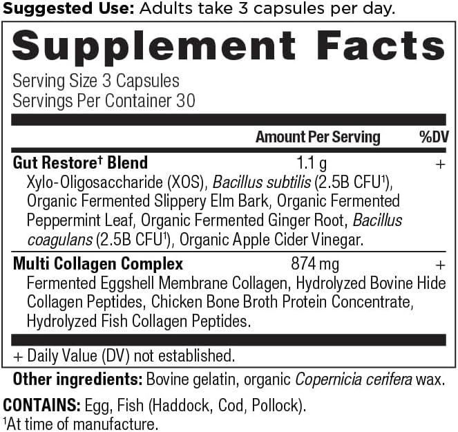 Ancient Nutrition Hydrolyzed Multi Collagen Peptides Capsules, Gut Restore