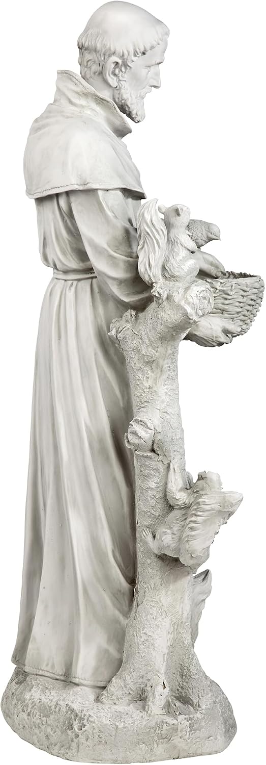 Design Toscano Francis of Assisi Blessing Religious Garden Decor Statue with Bird Bath Feeder, 19 inches Tall, Cast Stone Resin, Gray Stone Finish
