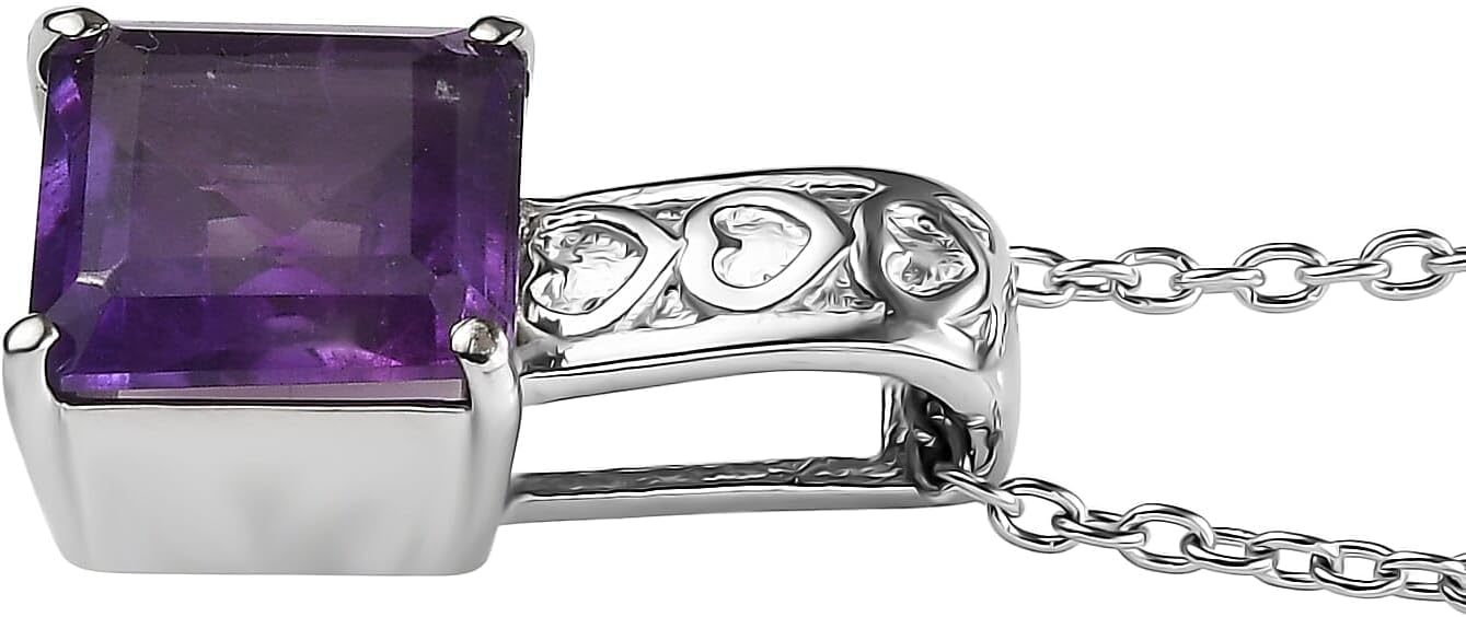 Amethyst 5.00 ctw Pendant Necklace in Stainless Steel 20 Inches