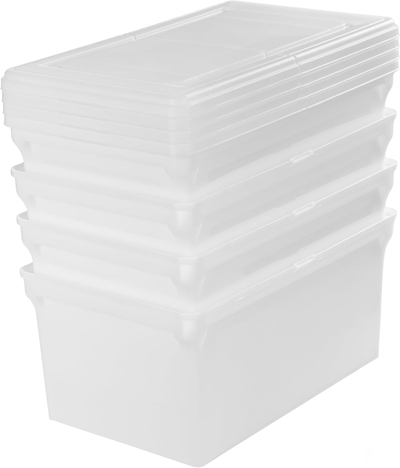IRIS USA 5-Pack 44 Qt. Letter File Box with Hinged Lid, Clear | Protect important documents, letter and legal files with secure storage for home offices, moving, and long-term organization