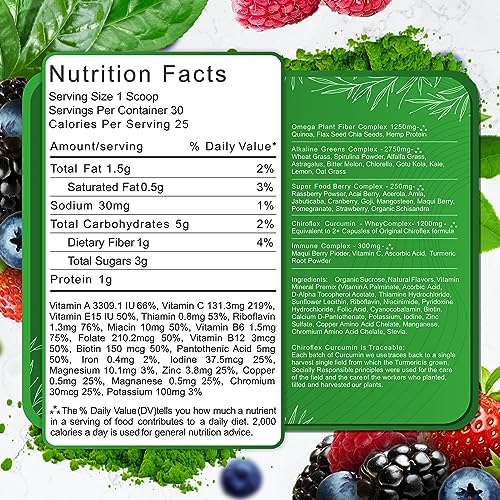 Total Tea Green Powder for Energy & Digestive Health with Turmeric, Amla Powder & Vitamin C - 30 Servings
