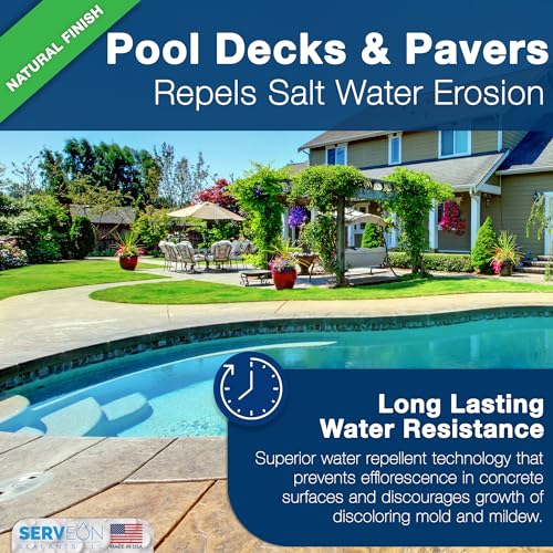 Concrete Driveway Sealer Densifier (Clear Natural Finish) 1 Gal | Serveon Sealants Commercial Grade Outdoor Indoor Waterproof Sealant, Protects Pavers, Sidewalks Pools, Made in USA, H2100
