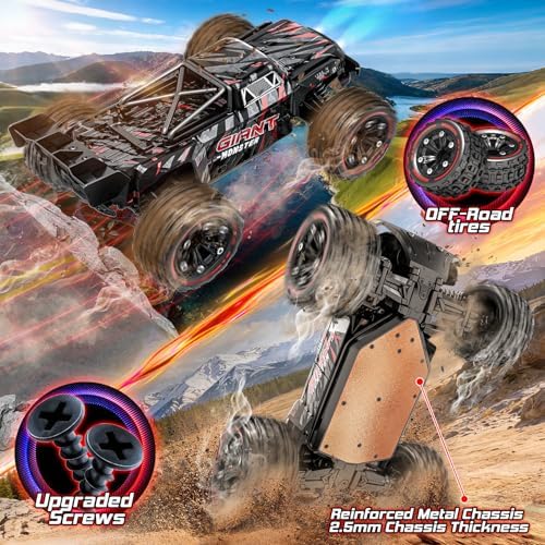 1:16 Scale All Terrain Fast RC Cars for Adults 40KPH, 4WD Electric Off-Road Remote Control Monster Truck with Metal Chassis, 2.4Ghz High Speed Car, Waterproof RC Truck with 2 Batteries for Boys & Kids