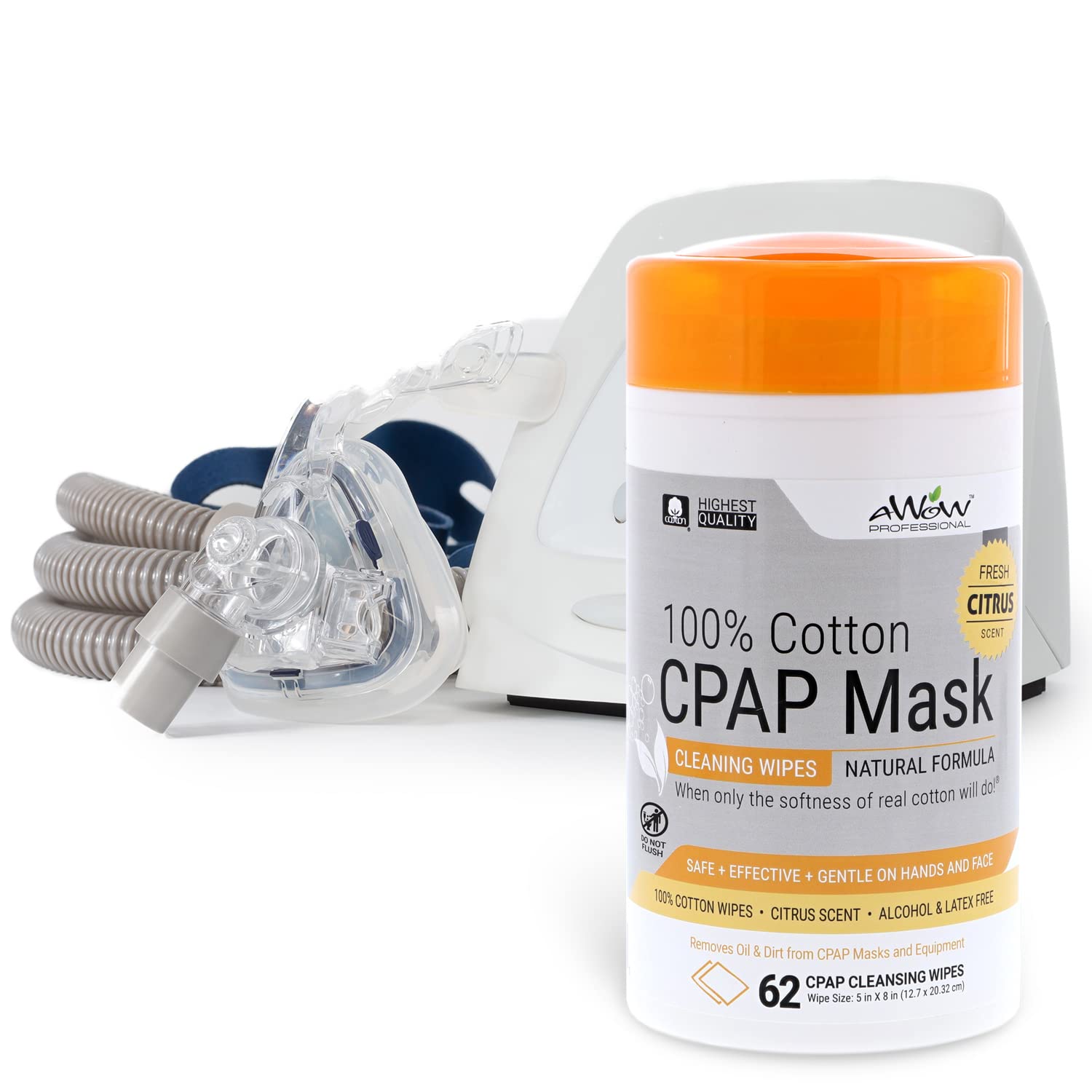 AWOW Scented CPAP Wipes CPAP Mask Cleaner for Daily CPAP/BiPAP Mask Maintenance, 100% Cotton Safe on CPAP Masks