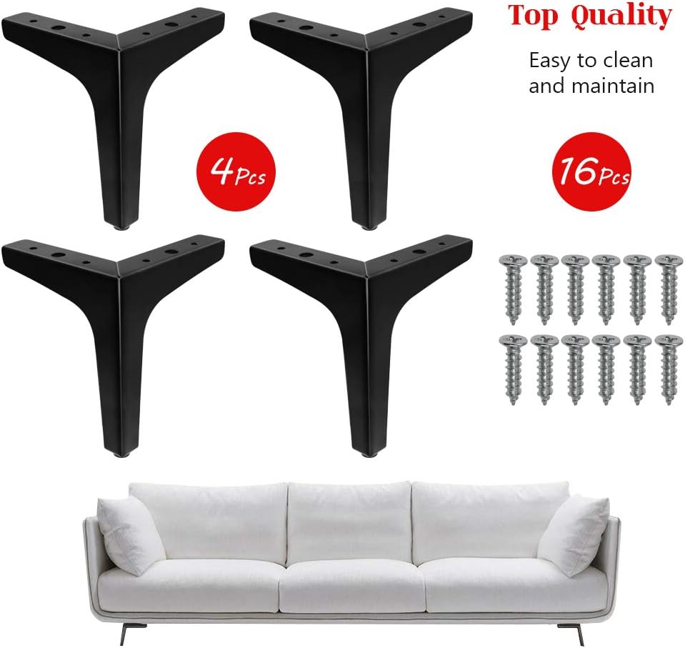 4 Pack 4 Inch Furniture Legs, Chrome Metal Polished Triangle Feet