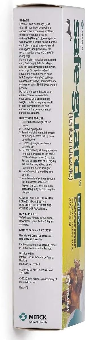 Merck Animal Safe Guard 25 Gram Paste Equine Dewormer
