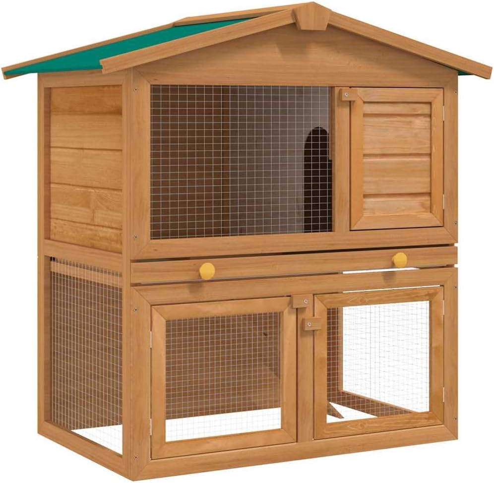 vidaXL Outdoor Rabbit Hutch, 2-Layer Pet Cage with 3 Doors, Wood-Constructed Animal House