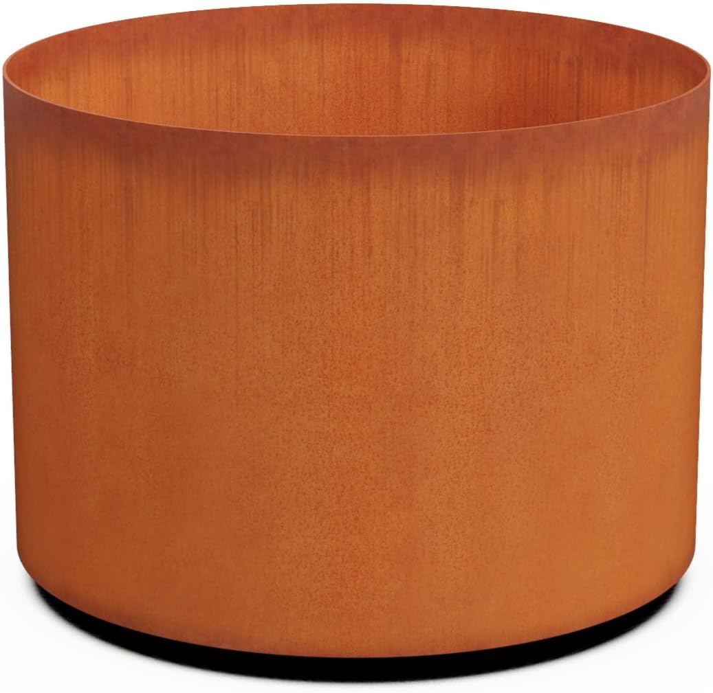 Plantercraft Large Round Planters for Outdoor Plants - 24 Inch Corten Steel Planter for Patio