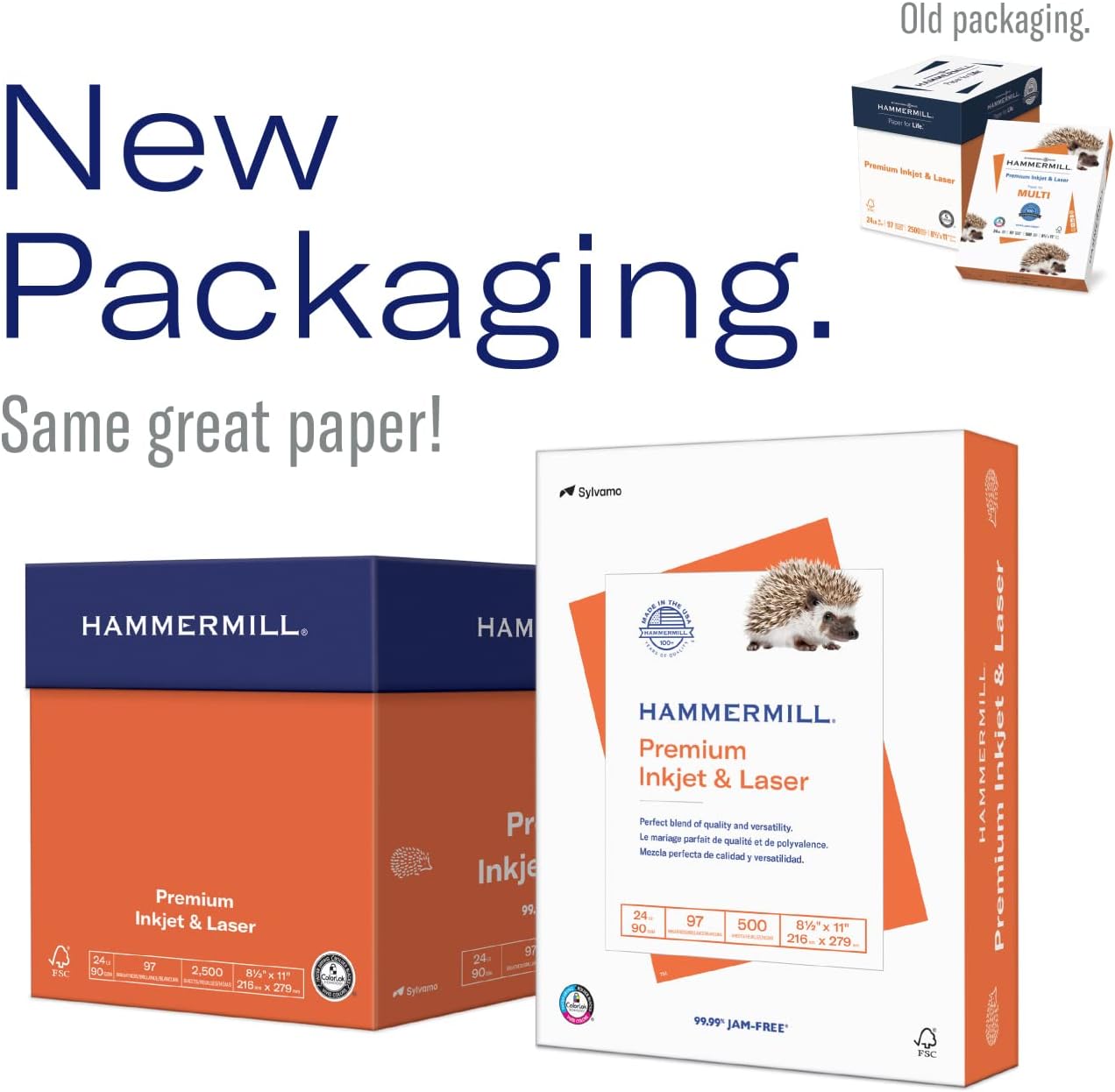 Hammermill Printer Paper, Premium Inkjet & Laser Paper 24 Lb, 8.5 x 11-1 Ream (500 Sheets) - 97 Bright, Made in the USA, 166140R