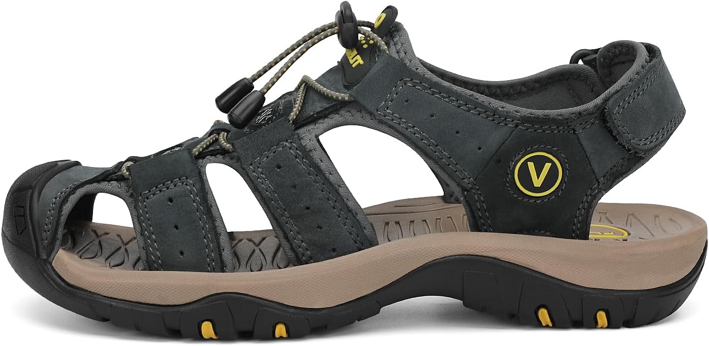 FLARUT Men's Sport Sandals Closed Toe Leather Water Hiking Shoes