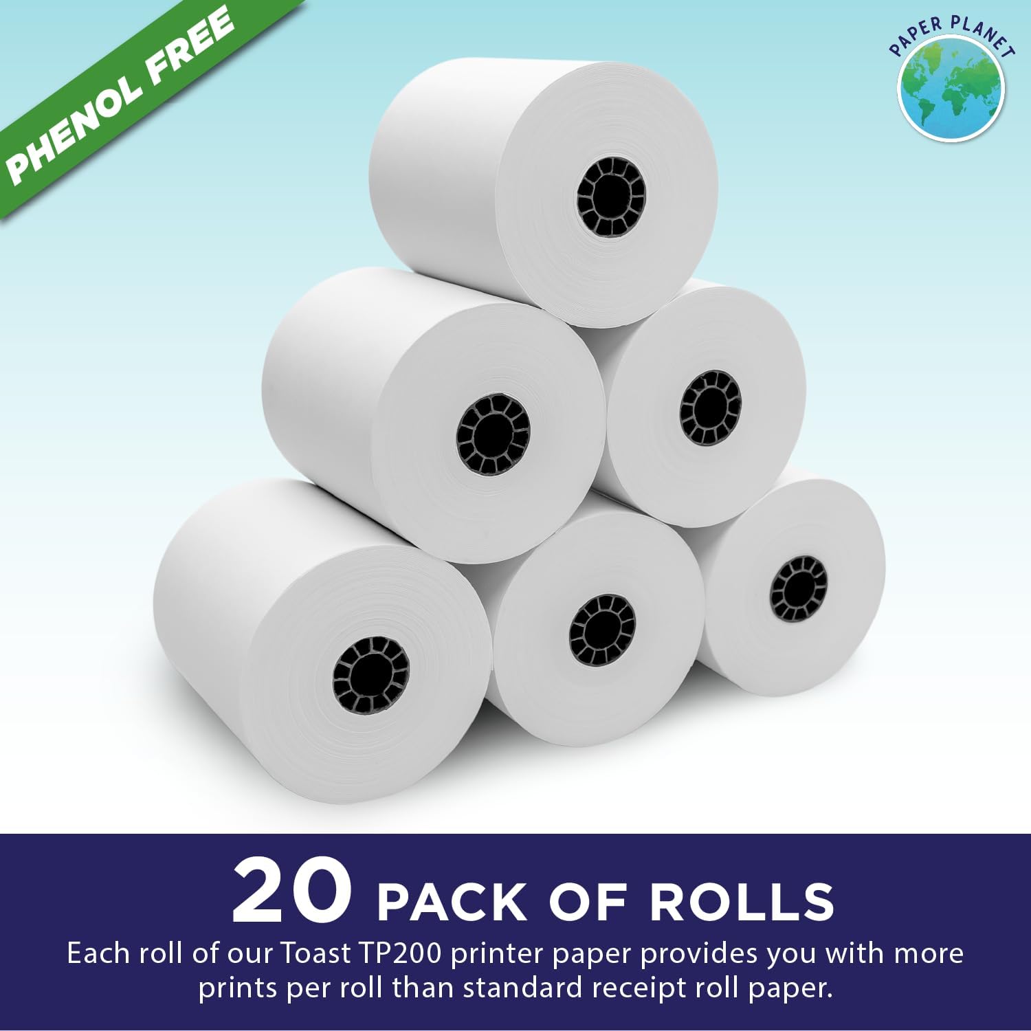 PaperPlanet Thermal Paper for Toast TP200 Printer | 20 Rolls | Thermal Receipt Paper, Compatible with Toast TP200 Printer