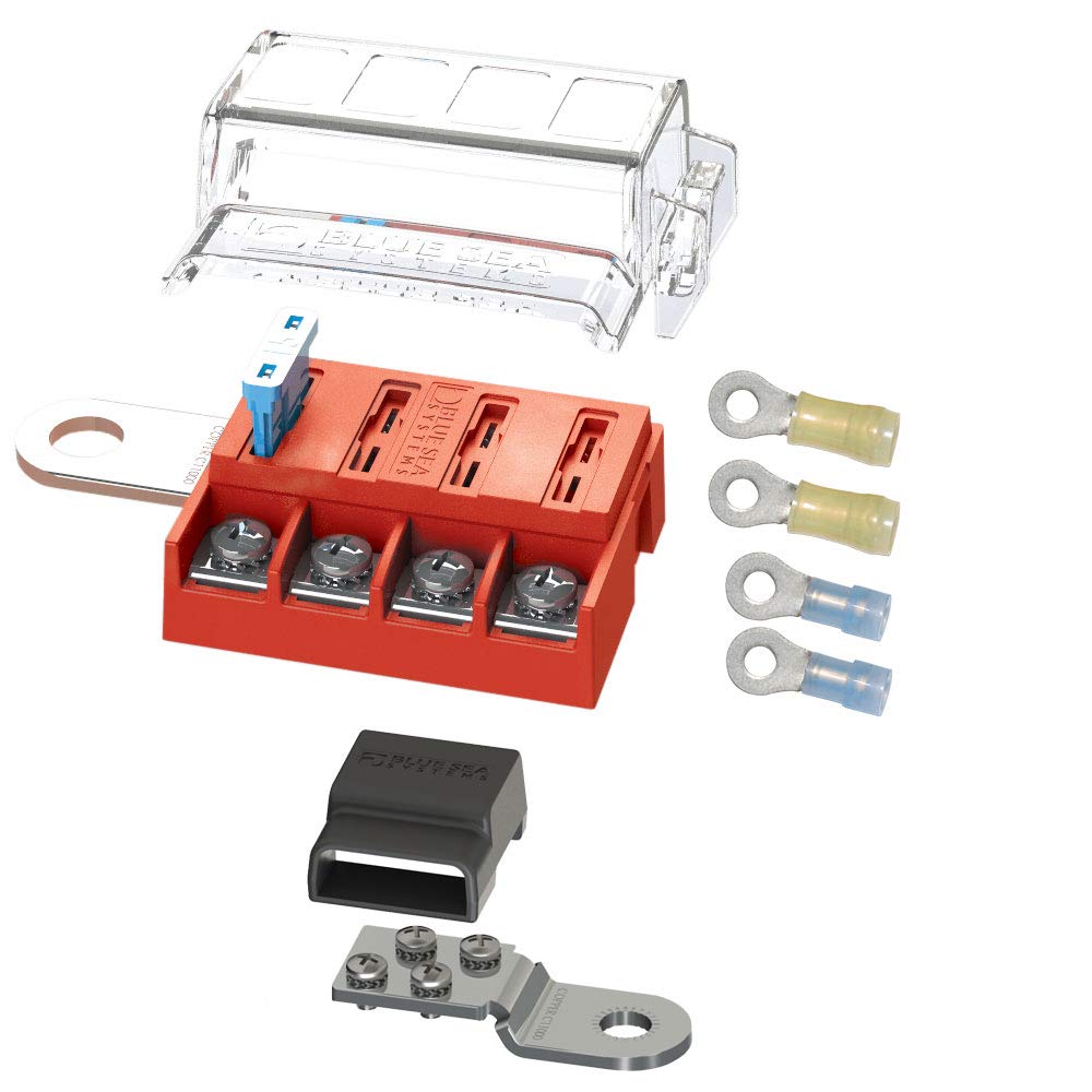 Blue Sea Systems ST Blade Fuse Block 6 Way Circuits with Negative Bus and Cover, 100 Amps, 5025