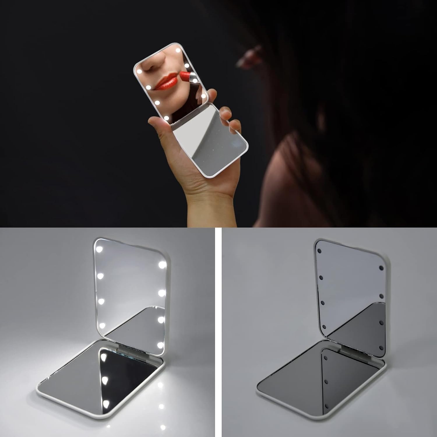 Kintion Pocket Mirror, 1X/3X Magnification LED Compact Travel Makeup Mirror with Light for Purse, 2-Sided, Portable, Folding, Handheld