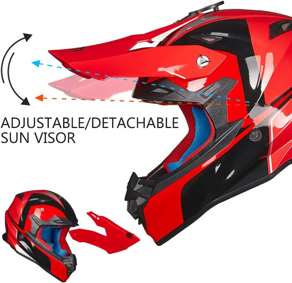 ILM Adult Dirt Bike Helmets ATV Motocross Dirtbike Helmet with Super Soft Liner Camera Mount for Men Women Motorcycle Dual Sport DOT Model-216 (Red