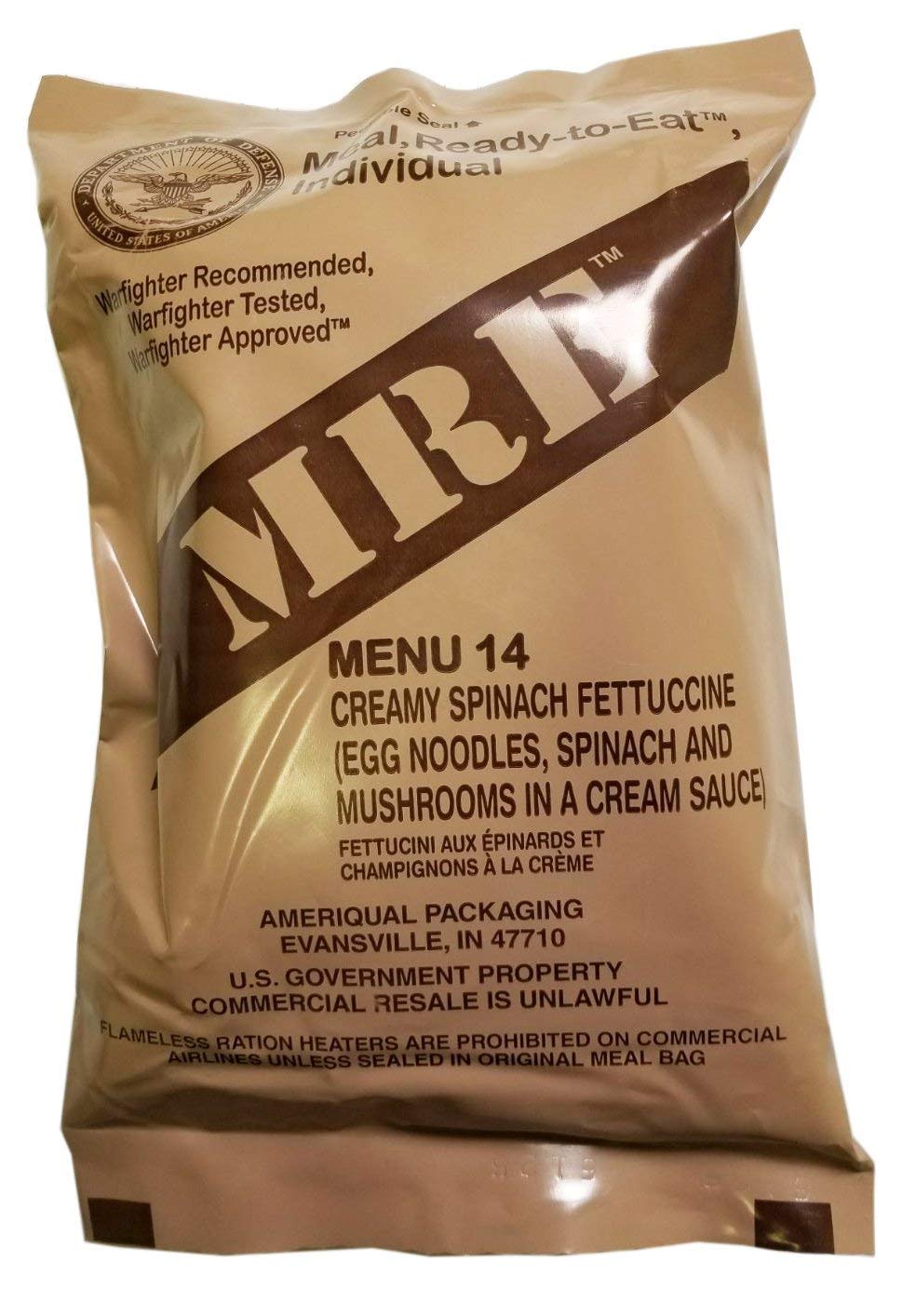 Genuine Military MRE Meal with Inspection Date September 2017 or Newer (Chili with Beans)