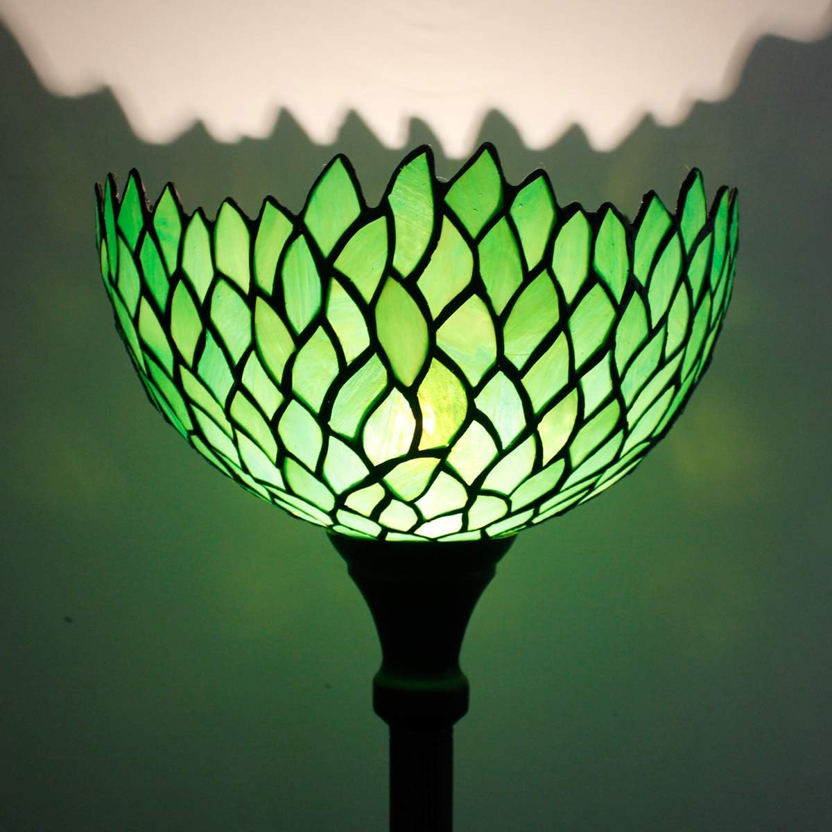 WERFACTORY Tiffany Floor Lamp Torchiere Green Wisteria Stained Glass Light | 12X12X71 Inches Pole Standing Corner Torch Uplight Decor Bedroom Living