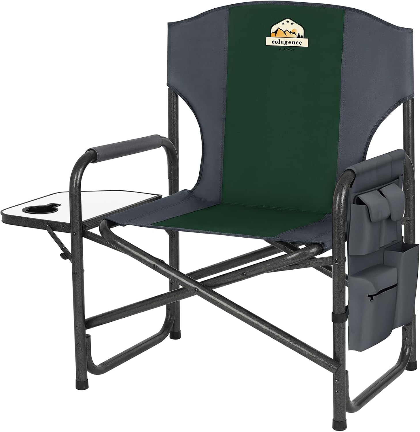 Colegence Oversized Directors Camping Chair for Adults, 600 lb, Black | Heavy duty folding outdoor chair with 28" wide seat, supportive back, side table, cup holder and detachable storage pocket