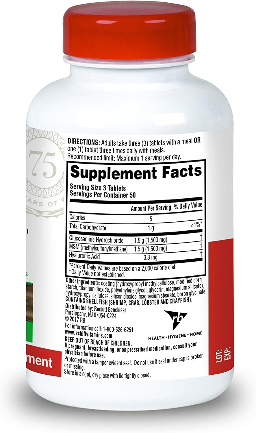 Schiff Glucosamine 1500mg Plus MSM and Hyaluronic Acid, 150 Tablets - Joint Supplement (Pack of 6)