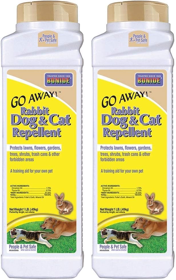Bonide Go Away! Rabbit, Dog, & Cat Repellent Granules, 3 lbs Ready-to-Use, Keep Dogs off Lawn, Garden, Mulch & Flower Beds | Ready-to-Use, Keep Dogs off Lawn, Garden, Mulch & Flower Beds