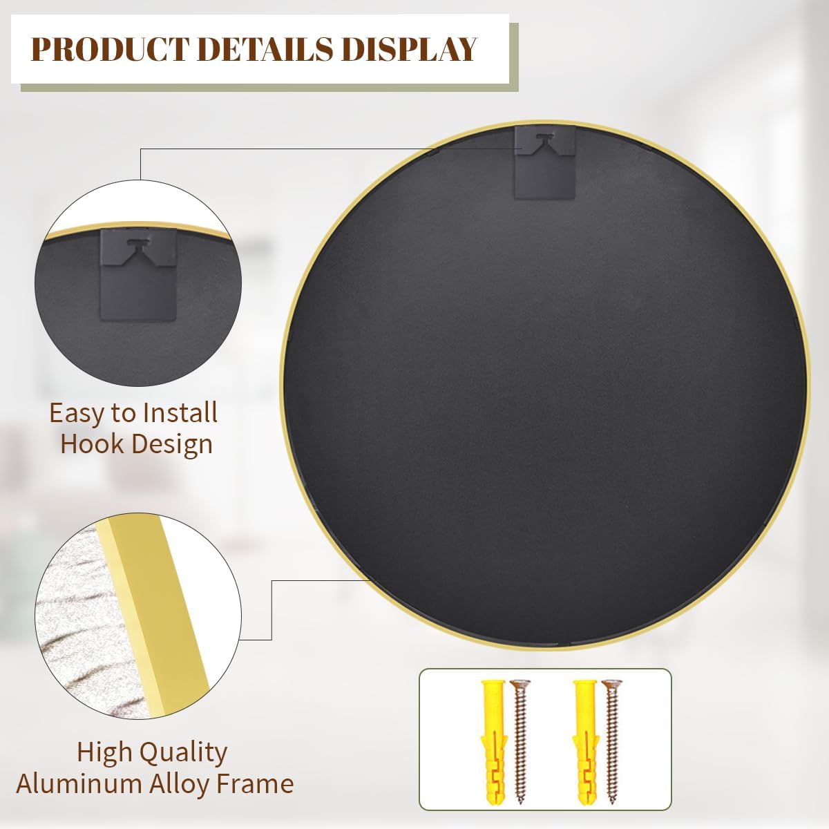 BEAUTYPEAK 24 Inch Round Mirror, Metal Frame Circle Mirror, White