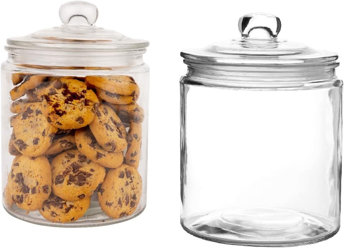Marbelous Set of 2 Glass Jar with Lid (2 Liter) | Airtight Glass Storage Cookie Jar for Flour, Pasta, Candy, Dog Treats
