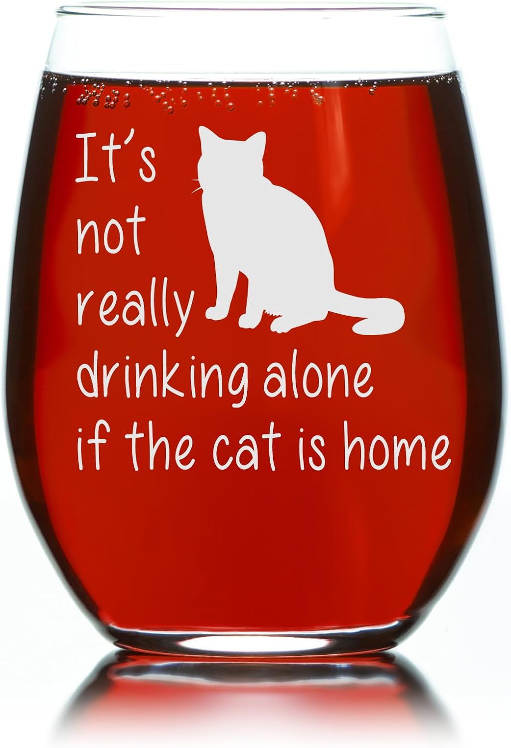C M The Cat is Home Funny Stemless Wine Glass, Style C1 | Cat Themed Gift, For Women and Men, 17 oz