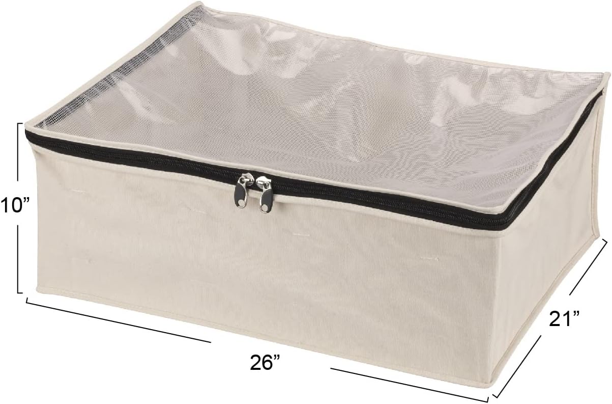 Household Essentials Canvas Sweater Storage Bags, 2-Pack, Breathable Cotton, Under-Bed Zippered Storage with Clear Top Window, Stackable, Cedar Insert Compatible (Not Included), Natural