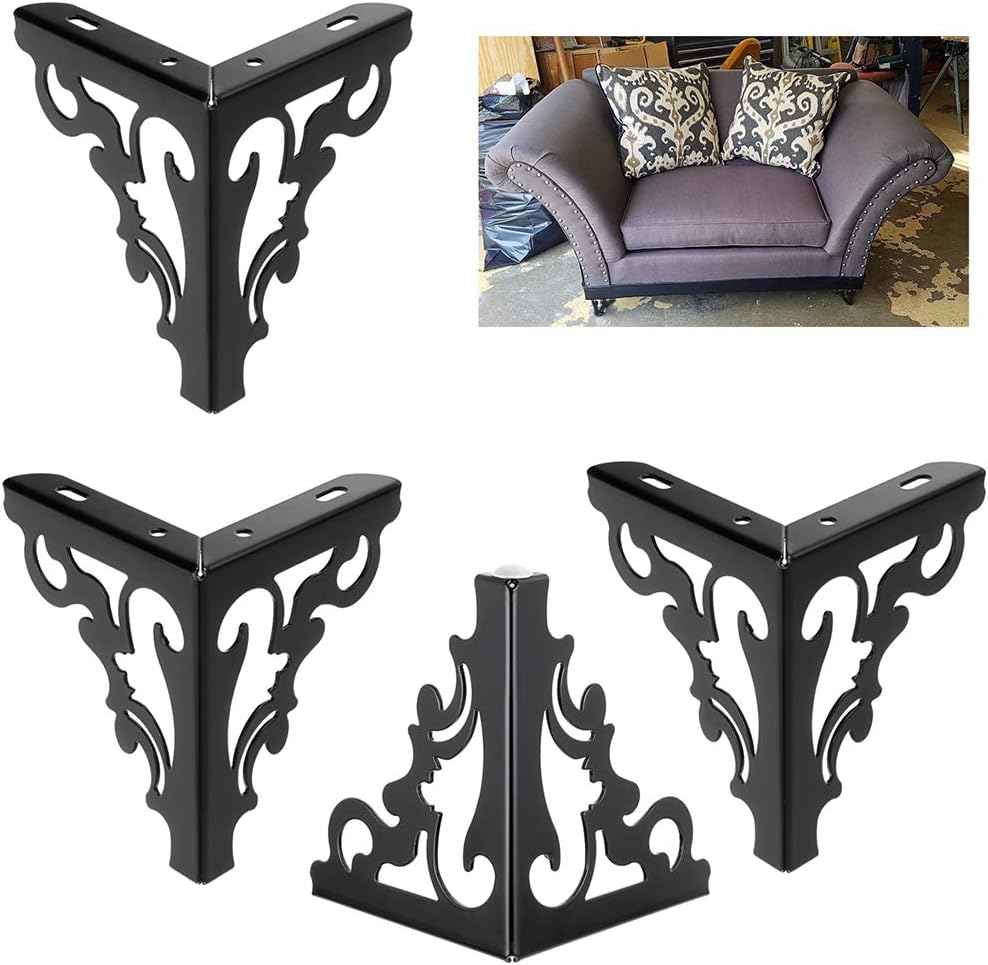 OwnMy 4PCS Metal Furniture Legs Feet, Modern Sofa Cabinet Legs for Repairs | 15cm / 6 Inch Sofa Legs for Dresser, Wardrobe, Tea Table, Worktop, Shelves, Bed, Weight Capacity of 550 lbs Per Leg, Black
