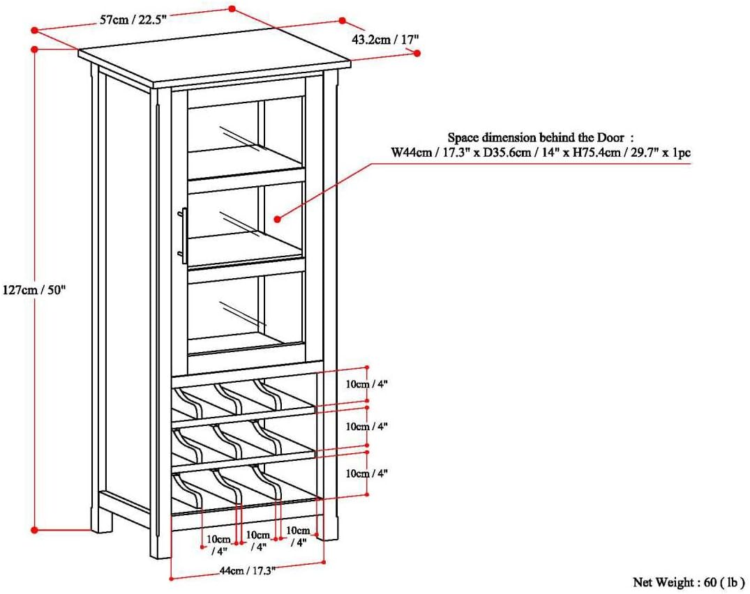 SIMPLIHOME Avalon 12-Bottle SOLID WOOD 22 Inch Wide Contemporary High Storage Wine Rack Cabinet in Dark Tobacco Brown, For the Living Room, Dining Room and Kitchen