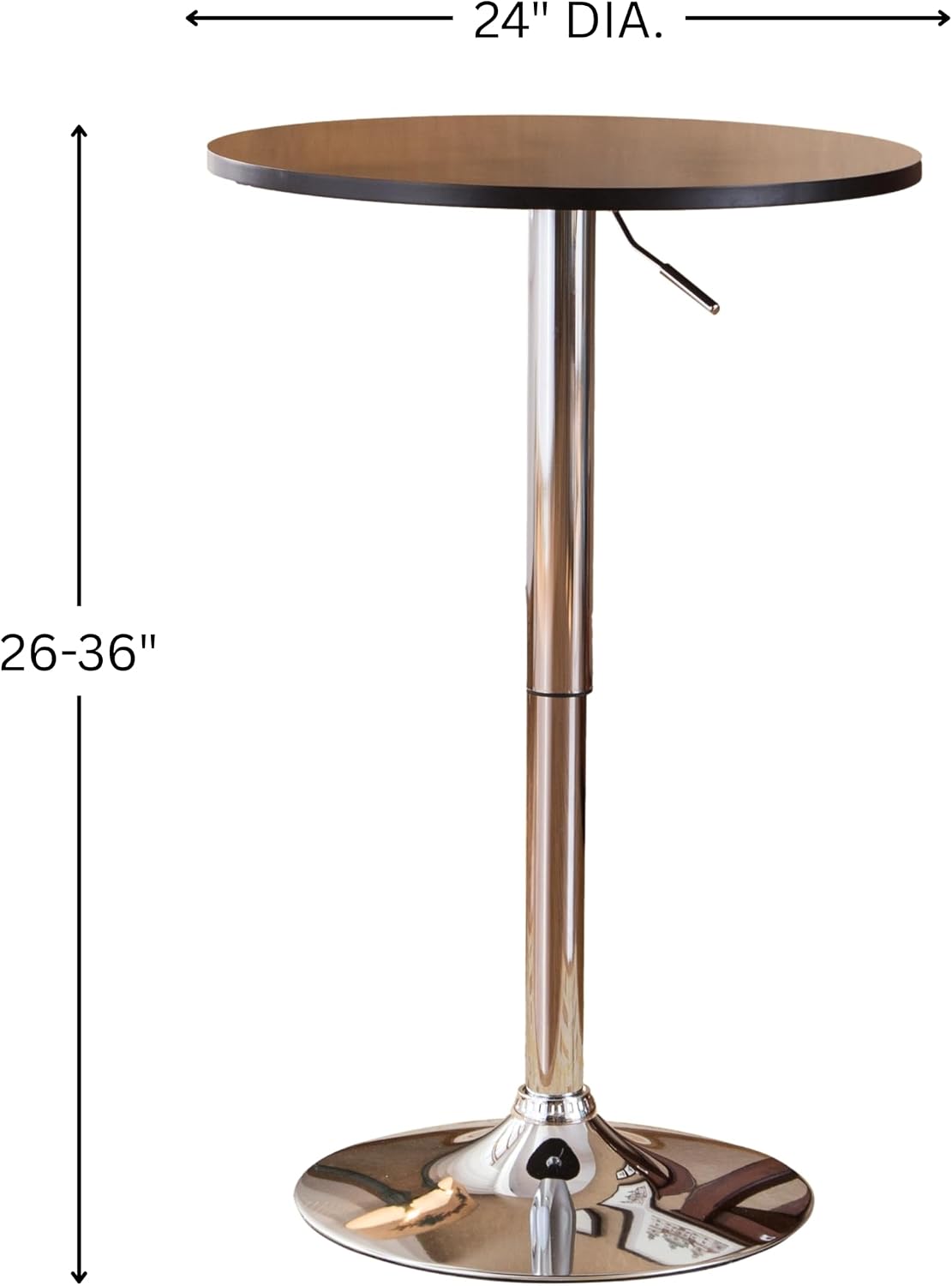 Roundhill Furniture Adjustable Height Wood and Chrome Metal Bar Table, White